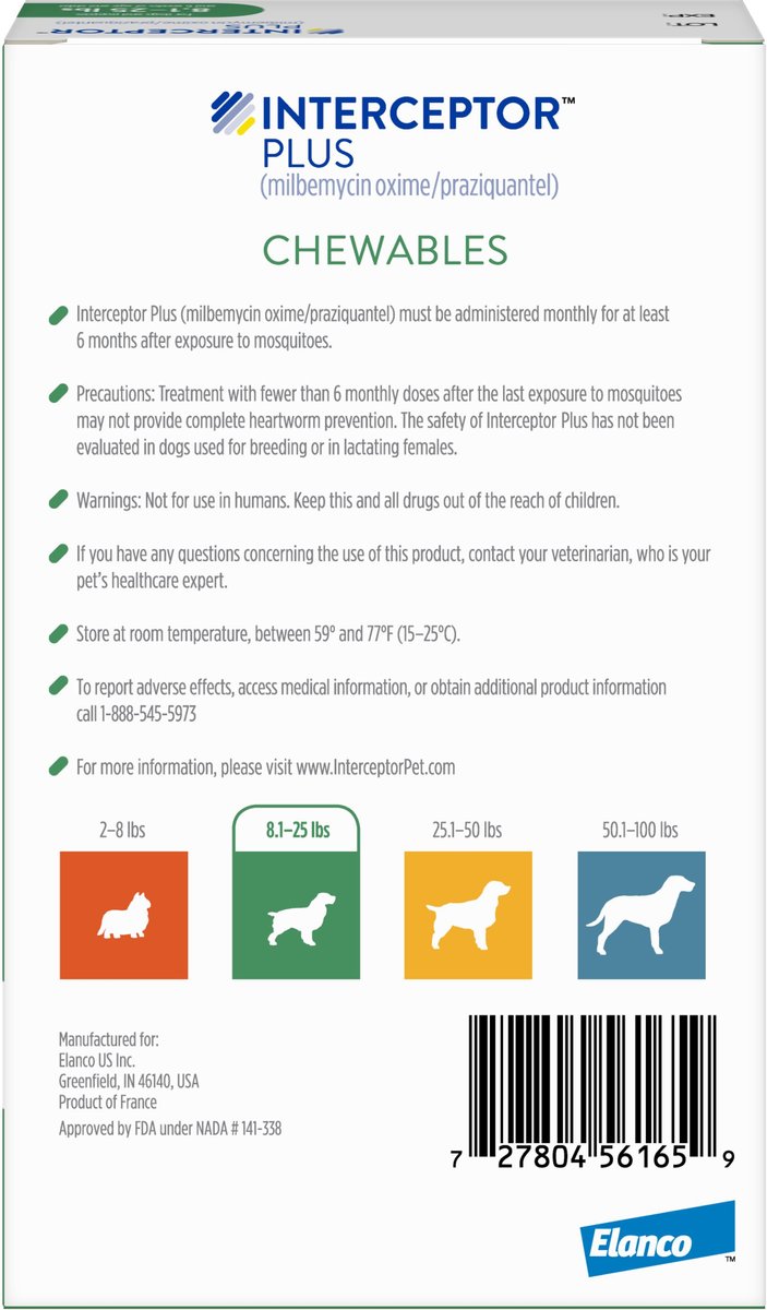 Interceptor Plus Chewable Tablets for Dogs, 8.1-25 lbs - 172pets.com