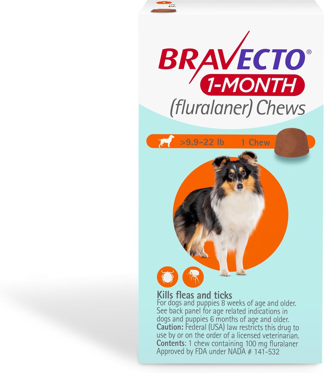 Bravecto 1-Month Chews for Dogs, 9.9-22 lbs, - 172pets.com