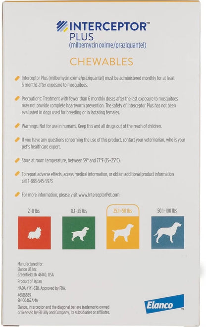 Interceptor Plus Chewable Tablets for Dogs, 25.1-50 lbs