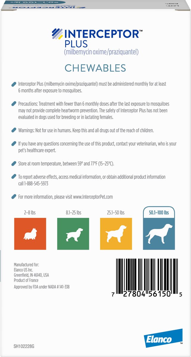 Interceptor Plus Chewable Tablets for Dogs, 50.1-100 lbs